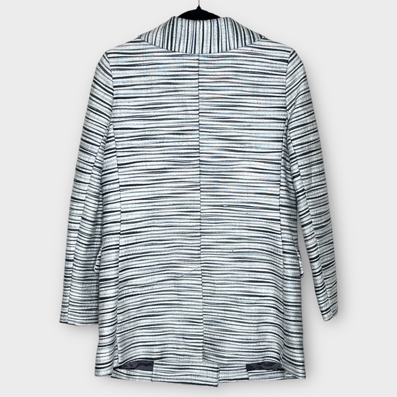 TORY BURCH gray & cream striped pea coat double breasted Mid Weight Size 4 - Picture 2 of 8